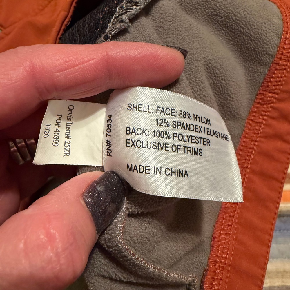 Orvis Mens Softshell Fleece Lined Jacket Burnt Orange Grey 25ZR Size Medium - Picture 4 of 8